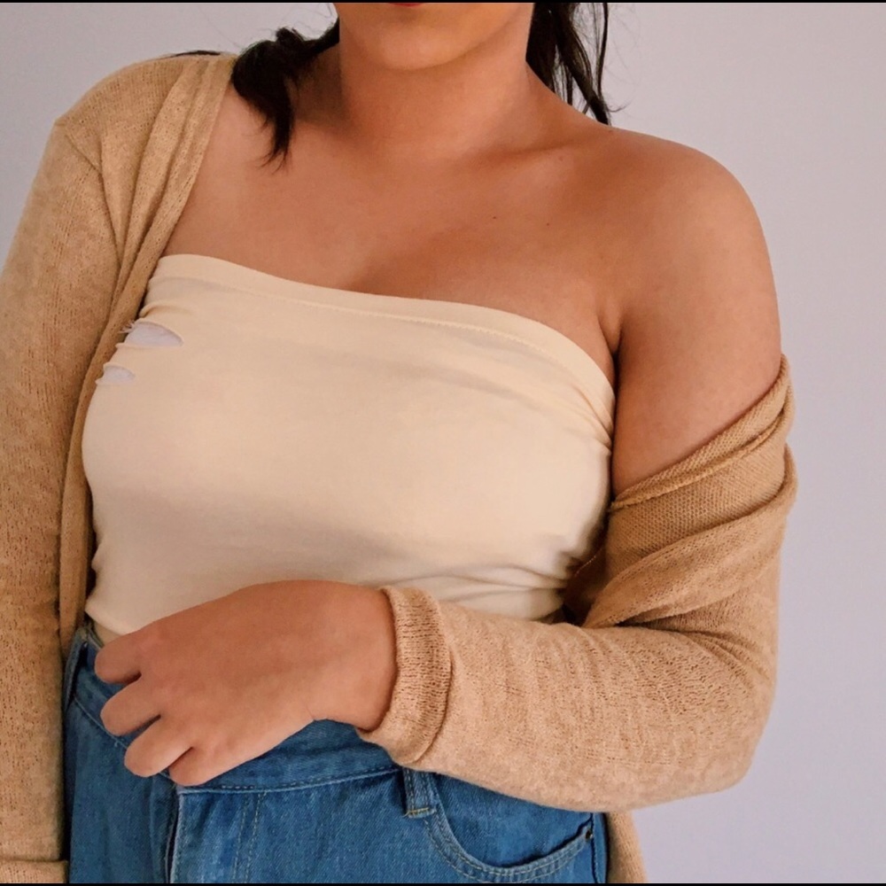 Super cute distressed cream tube top